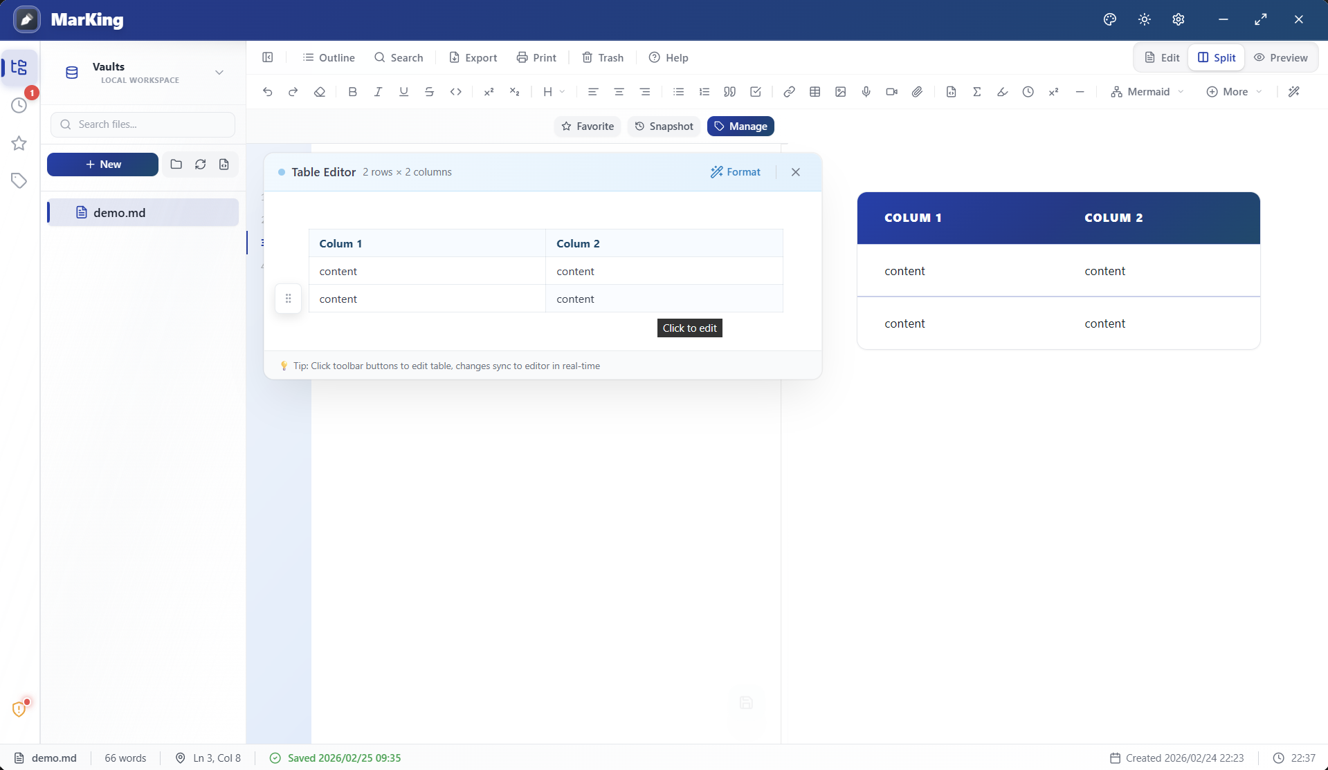MarKing Table Editor - Visual Markdown Table Editing
